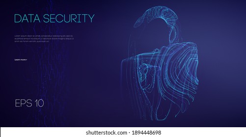 Network security protection lock. Information technology cyber security. IT teamwork cloud email data protection. Vector illustration.