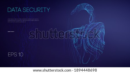 Network security protection lock. Information technology cyber security. IT teamwork cloud email data protection. Vector illustration.