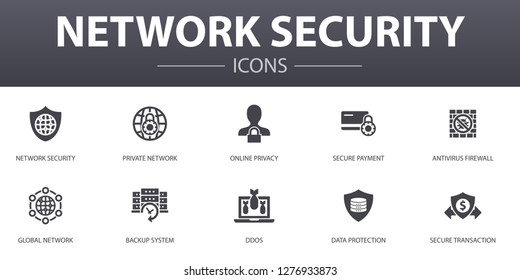 network security simple concept icons set. Contains such icons as private network, online privacy, backup system, data protection and more, can be used for web, logo, UI/UX