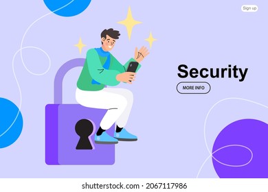 Personaje De Gente Pequeña De Seguridad De Red. Documentar el acceso confidencial en línea en el equipo. los datos de sitios web secretos privados bloquean el diseño moderno colorido. Diseño de vectores.