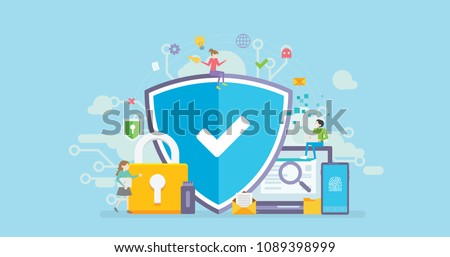 Network Security Tiny People Character Concept Vector Illustration, Suitable For Wallpaper, Banner, Background, Card, Book Illustration, Web Landing Page, and Other Related Creative