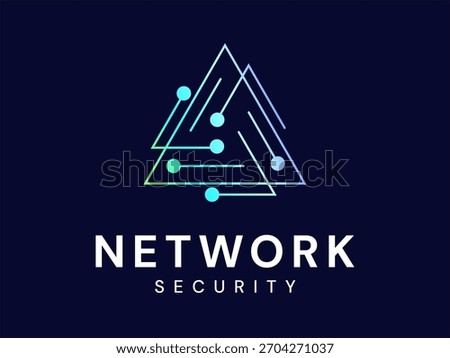 Network security with triangle network connecting movement lines technology Analysis logo vector design concept. Abstract triangle logotype ideas for cyber security, Big data, ui, automations, robotic