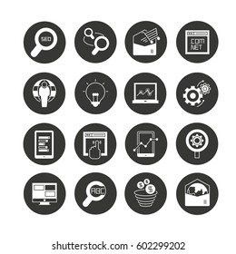 network and seo icon set in circle buttons