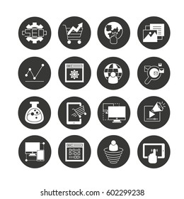 network and seo icon set in circle buttons