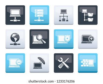 Network, Server and Hosting icons over color background - vector icon set 