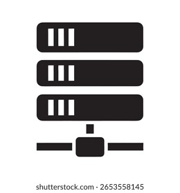 Ícone de servidor de rede com rack de banco de dados para hospedagem de data center e infraestrutura de tecnologia da informação para computação em nuvem e sistema de armazenamento vetor ícone de glifo sólido