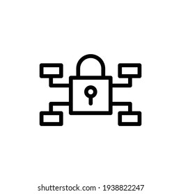 Netzwerk-Server schützen Symbol, Umriss-Stil. Symbol für Datensicherheit im Zusammenhang mit Vektorgrafik. Datenverarbeitung - dünnzeitiges Vektorsymbol