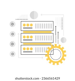 Network server technology. Hosting database, data center administration vector illustration