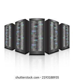 Network servers computer hardware isolated on white background, vector illustration