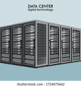 Network servers computer hardware technology decorative elements set vector illustration.