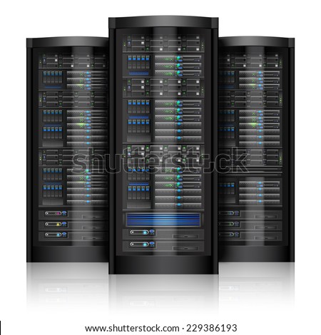 Network servers computer hardware technology isolated on white background vector illustration