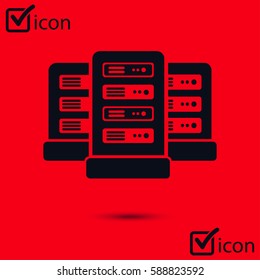 Network servers in data center icon. Flat design style.