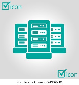 Network servers in data center icon. Flat design style.