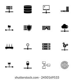 Icono de Servidores de Red - Expandir a cualquier tamaño - Cambiar a cualquier color. Vector plano perfecto Contiene tales iconos como firewall, router, ordenador personal, almacenamiento de datos, red de enrutamiento, intercambio de datos, portátil