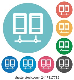 Network servers outline flat white icons on round color backgrounds