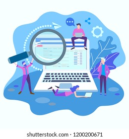 Network setting concept. Team work. SEO optimization. Vector illustration for web design, advertising posters, blogging, presentations.