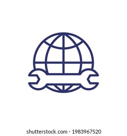 Symbol für die Netzwerk-Einstellungen, Schraubenschlüssel und Globus