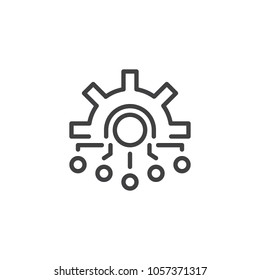 Network settings outline icon. linear style sign for mobile concept and web design. Gear and network simple line vector icon. Symbol, logo illustration. Pixel perfect vector graphics