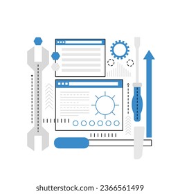 Network settings technology. Fixing online issue, tech maintenance vector illustration