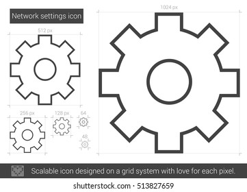Network settings vector line icon isolated on white background. Network settings line icon for infographic, website or app. Scalable icon designed on a grid system.