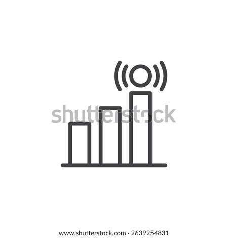 Network signal bars line icon with ascending rectangles. This outline icon symbolizes connectivity, strength, and wireless access. Communication vector icon.