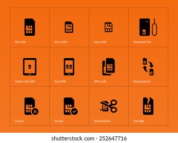 Network SIM cards icons on orange background. Vector illustration.