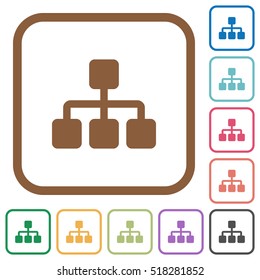 Network simple icons in color rounded square frames on white background
