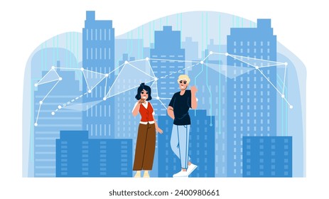 network smart city urban development  vector.  business internet, infrastructure line, digital sustainable network smart city urban development character. people flat cartoon illustration