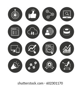 network and social media icon set in circle buttons
