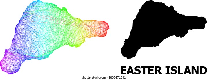 Network and solid map of Easter Island. Vector model is created from map of Easter Island with intersected random lines, and has rainbow gradient. Abstract lines form map of Easter Island.