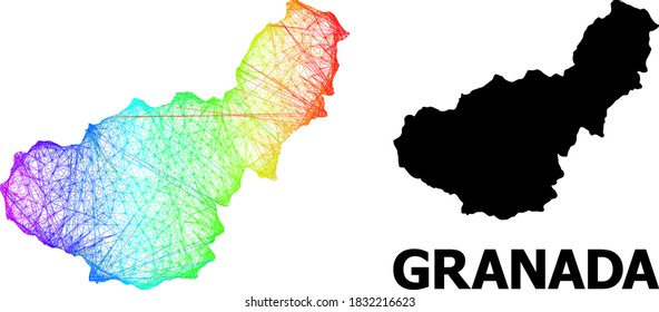 Network and solid map of Granada Province. Vector structure is created from map of Granada Province with intersected random lines, and has spectral gradient.