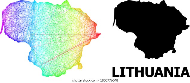 Network and solid map of Lithuania. Vector model is created from map of Lithuania with intersected random lines, and has rainbow gradient. Abstract lines are combined into map of Lithuania.