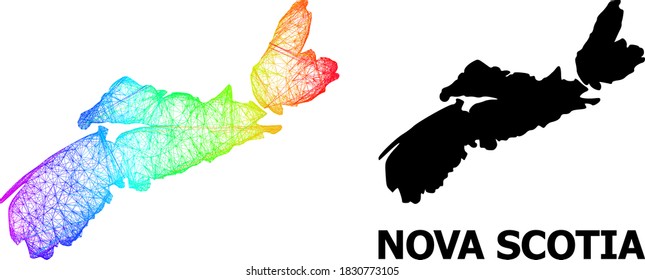 Network and solid map of Nova Scotia Province. Vector structure is created from map of Nova Scotia Province with intersected random lines, and has spectrum gradient.