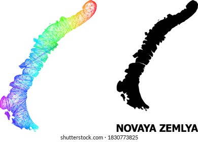 Network and solid map of Novaya Zemlya Islands. Vector model is created from map of Novaya Zemlya Islands with intersected random lines, and has spectral gradient.