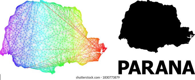 Network and solid map of Parana State. Vector structure is created from map of Parana State with intersected random lines, and has spectral gradient.