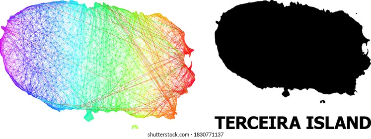 Network and solid map of Terceira Island. Vector structure is created from map of Terceira Island with intersected random lines, and has spectrum gradient.