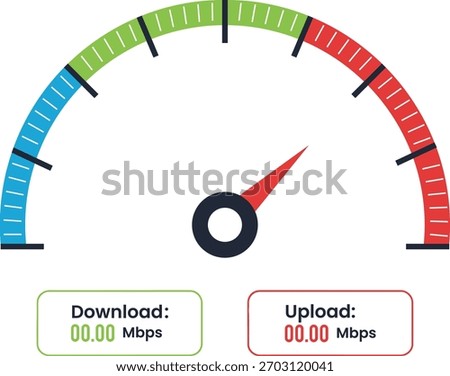 Network speed test meter with download and upload indicators. Vector