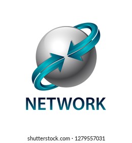 Network sphere rotate blue arrow logo concept design template idea
