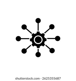 Network Spider Web Around Gear Representing Digital Systems and Connectivity