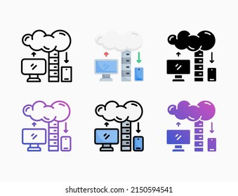 Network Storage Data icon set with line, outline, flat, filled, glyph, color, gradient. Editable stroke and pixel perfect. Can be used for digital product, presentation, print design and more.