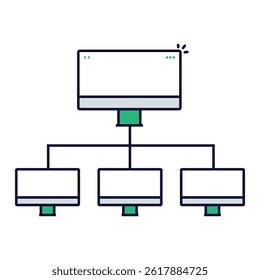 Network Structure Mapping. Server nodes and hierarchy lines representing data network and architecture flow