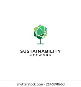 network sustainable logo. green tech tree connect vector