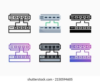 Network switch connection icon set with line, outline, flat, filled, glyph, color, gradient. Editable stroke and pixel perfect. Can be used for digital product, presentation, print design and more.