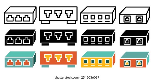 Network switch icon collection on white background