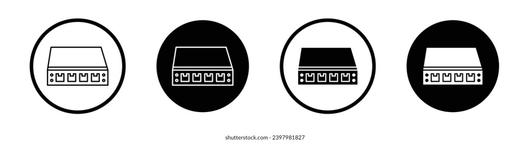 Network switch icon set. ethernet router hardware vector symbol. bandwidth server equipment sign in black filled and outlined style.