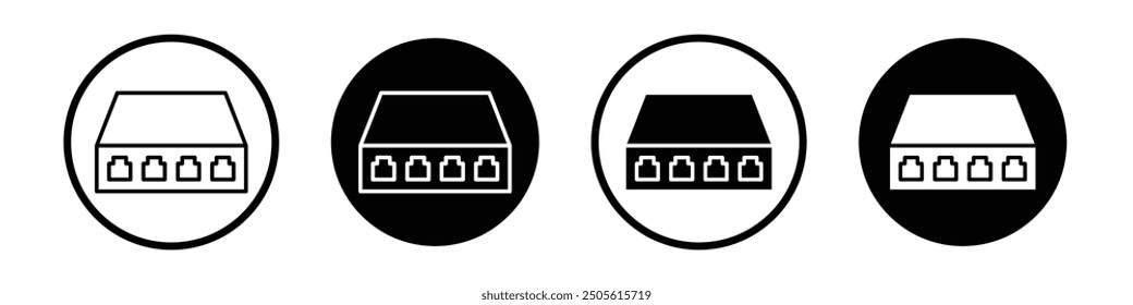 Network switch vector icon set black filled and outlined style.