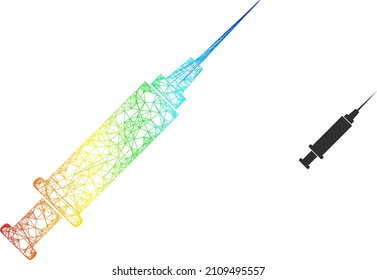 Network syringe model icon with spectral gradient. Vibrant frame network syringe icon. Flat frame created from syringe icon and intersected lines.