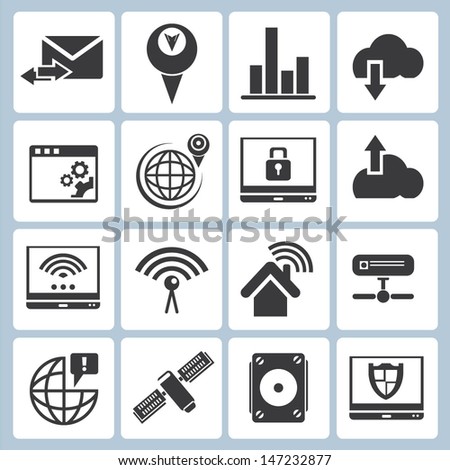 network system icons set, vector
