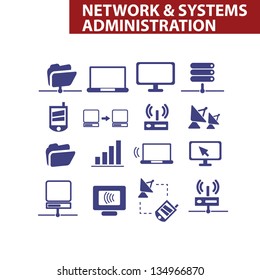 network & systems administration, organization icons set, vector