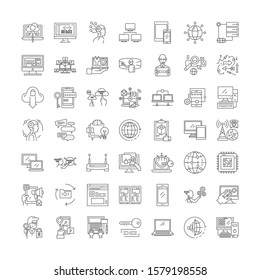 Network technologies linear icons, signs, symbols vector line illustration set